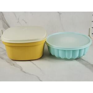 Tupperware Vegetable Steamer w/ Strainer Gold 90's Jello Mold Bowl Light Blue x2